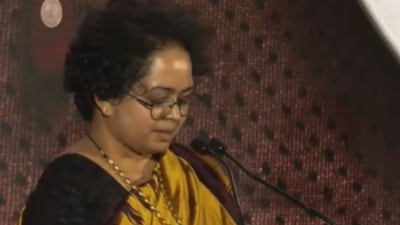 Deepa Bhasthi at Booker Prize ceremony. (X) Deepa Bhasthi at Booker Prize ceremony. (X)