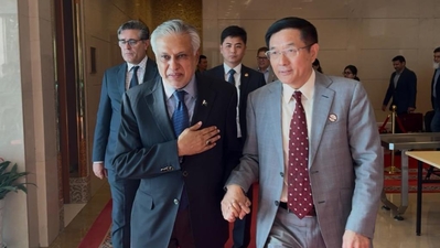 On Tuesday Pakistan's Foreign Minister Ishaq Dar met his counterpart Wang Yi in Beijing, where Wang Yi said they support efforts by Pakistan and India towards a dialogue. (X/@ForeignOfficePk)