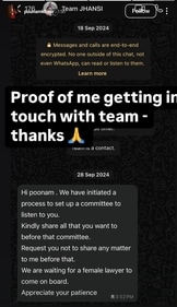 Proof shared by Poonam Kaur of her chat with Jhansi's team. Proof shared by Poonam Kaur of her chat with Jhansi's team.