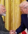 FILE PHOTO: US President Donald Trump and Prime Minister Narendra Modi shake hands as they attend a joint press conference at the White House in Washington, DC, on February 13 (REUTERS)