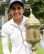 Heena Kang with the trophy. (HT Photo)