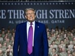 US President Donald Trump greets troops at the Al-Udeid air base southwest of Doha. US President Donald Trump greets troops at the Al-Udeid air base southwest of Doha.