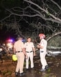 Tree fell on a car in Sector 22-D Chandigarh on Wednesday amid gusty winds, hail, and heavy rain. (Keshav Singh/HT)