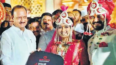 Ajit Pawar presenting keys of SUV to Vaishnavi at her marriage with Shashank. Vaishnavi’s father Anil Kaspate said he had given the SUV as part of dowry. (HT FILE) Ajit Pawar presenting keys of SUV to Vaishnavi at her marriage with Shashank. Vaishnavi’s father Anil Kaspate said he had given the SUV as part of dowry. (HT FILE)