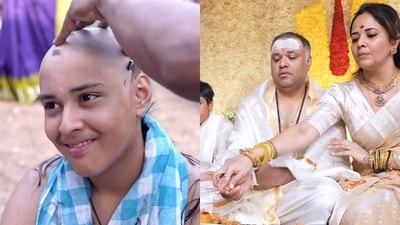Anasuya Bharadwaj posted a video of her son's traditional Upanayanam ceremony. Anasuya Bharadwaj posted a video of her son's traditional Upanayanam ceremony.