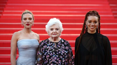 Director Scarlett Johansson, cast members Erin Kellyman and June Squibb of "Eleanor the Great" in competition for the category Un Certain Regard, pose on the red carpet during arrivals for the screening of the film "Vie privee" (A Private Life) Out of competition at the 78th Cannes Film Festival in Cannes, France, May 20, 2025. REUTERS/Stephane Mahe (REUTERS)