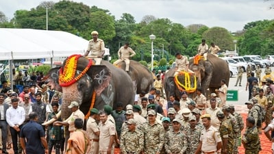 Kumki elephants are handed over to AP govt by Karnataka. Kumki elephants are handed over to AP govt by Karnataka.