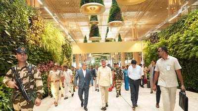 AP CM Chandrababu Naidu at Bengaluru's Kempegowda International Airport Terminal 2.