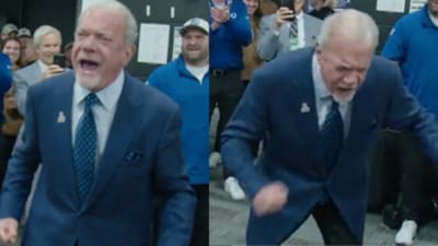 Jim Irsay's locker room dance with Indianapolis Colts players is going viral (X) Jim Irsay's locker room dance with Indianapolis Colts players is going viral (X)