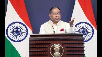 MEA spokesperson Randhir Jaiswal addresses a press conference in New Delhi on Tuesday. (ANI) MEA spokesperson Randhir Jaiswal addresses a press conference in New Delhi on Tuesday. (ANI)