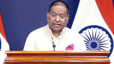 Ministry of External Affairs (MEA) spokesperson Randhir Jaiswal addresses a press briefing in New Delhi on Thursday. (ANI Grab) Ministry of External Affairs (MEA) spokesperson Randhir Jaiswal addresses a press briefing in New Delhi on Thursday. (ANI Grab)