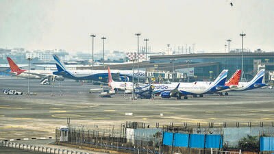 Mumbai, India - October 17, 2024: Mumbai Airport closed for 6 hours, Operations temporary closure of flight operations scheduled between 11 AM and 5 PM is required for maintenance work on the airport's two cross runways, RWY 09/27 and RWY 14/32 in Mumbai, India, on Thursday, October 17, 2024. (Photo by Satish Bate/ Hindustan Times) (Hindustan Times) Mumbai, India - October 17, 2024: Mumbai Airport closed for 6 hours, Operations temporary closure of flight operations scheduled between 11 AM and 5 PM is required for maintenance work on the airport's two cross runways, RWY 09/27 and RWY 14/32 in Mumbai, India, on Thursday, October 17, 2024. (Photo by Satish Bate/ Hindustan Times) (Hindustan Times)