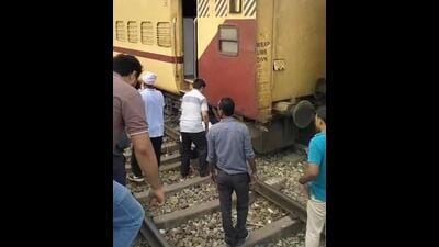 Officials inspect the site where the train derailed in Kalka on Thursday. (Sant Arora/Hindustan Times)