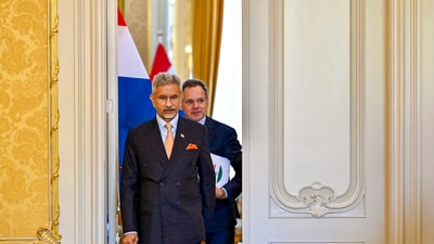 External Affairs Minister S Jaishankar with Netherlands Foreign Affairs Minister Caspar Veldkamp during a meeting, in The Hague, Netherlands. (PTI) External Affairs Minister S Jaishankar with Netherlands Foreign Affairs Minister Caspar Veldkamp during a meeting, in The Hague, Netherlands. (PTI)