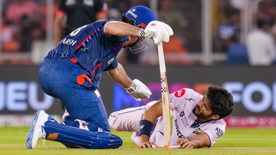It was an inauspicious start on a day that saw a strange share of injuries, as Arshad Khan slipped and hit the deck twice in his first over. Mitch Marsh checking on the Indian seamer. (PTI) It was an inauspicious start on a day that saw a strange share of injuries, as Arshad Khan slipped and hit the deck twice in his first over. Mitch Marsh checking on the Indian seamer. (PTI)