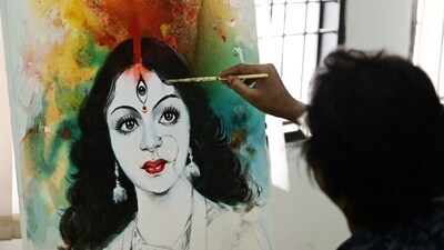 Lalit Kala Akademi, the National Institute of Arts organised a day-long art and sculpting workshop-exhibition (Deepak Gupta/HT)
