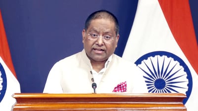 Ministry of External Affairs (MEA) spokesperson Randhir Jaiswal addresses a press briefing in New Delhi on Thursday. (ANI) Ministry of External Affairs (MEA) spokesperson Randhir Jaiswal addresses a press briefing in New Delhi on Thursday. (ANI)