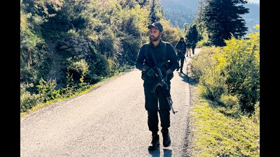 Security personnel during an encounter with terrorists in Kishtwar district. (PTI) Security personnel during an encounter with terrorists in Kishtwar district. (PTI)