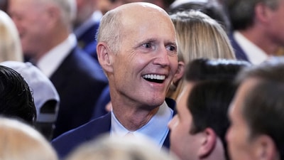 Sen. Rick Scott, R-Fla., arrives before President Donald Trump hosts the 2025 NCAA Champion, University of Florida men's basketball team in the East Room of the White House, Wednesday, May 21, 2025, in Washington. (AP Photo/Julia Demaree Nikhinson) (AP)