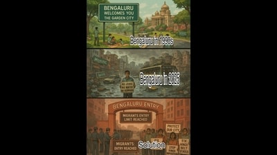 The image surfaced online shortly after Bengaluru witnessed severe rainfall, which brought the city’s fragile infrastructure into focus. (X/@shivanand087) The image surfaced online shortly after Bengaluru witnessed severe rainfall, which brought the city’s fragile infrastructure into focus. (X/@shivanand087)