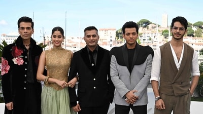 Karan Johar, Janhvi Kapoor, Neeraj Ghaywan, Vishal Jethwa and Ishaan Khatter pose during a photocall for Homebound at the Cannes Film Festival. (Photo by Bertrand GUAY / AFP) (AFP) Karan Johar, Janhvi Kapoor, Neeraj Ghaywan, Vishal Jethwa and Ishaan Khatter pose during a photocall for Homebound at the Cannes Film Festival. (Photo by Bertrand GUAY / AFP) (AFP)
