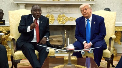 US President Donald Trump meets with South African president Cyril Ramaphosa (AP) US President Donald Trump meets with South African president Cyril Ramaphosa (AP)