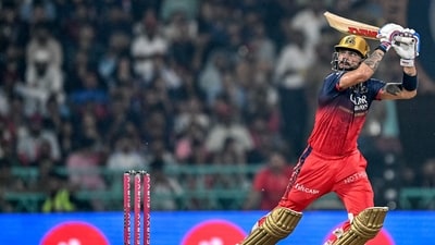 Virat Kohli looked in imperious touch during his 43-run knock, but he missed out on his half-century, and his dismissal also shifted the momentum in SRH's way. (AFP) Virat Kohli looked in imperious touch during his 43-run knock, but he missed out on his half-century, and his dismissal also shifted the momentum in SRH's way. (AFP)