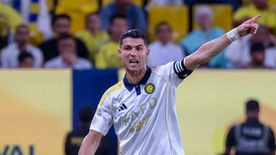 Cristiano Ronaldo gestures during a Saudi Pro League football match. (AFP) Cristiano Ronaldo gestures during a Saudi Pro League football match. (AFP)