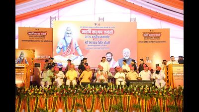 Haryana chief minister Nayab Singh Saini during a state-level celebration of Maharishi Kashyap Jayanti in Kurukshetra’s Ladwa on Friday. (HT Photo) Haryana chief minister Nayab Singh Saini during a state-level celebration of Maharishi Kashyap Jayanti in Kurukshetra’s Ladwa on Friday. (HT Photo)