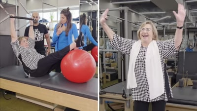 Helen, 85, acing the pilates game in a recent video. Helen, 85, acing the pilates game in a recent video.