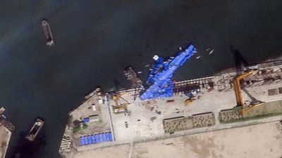 A North Korean warship was damaged after it failed to launch. (via REUTERS)