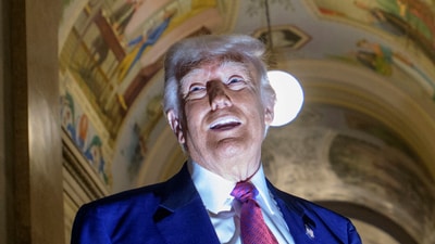 President Donald Trump speaks with reporters upon his departure from the Capitol following a meeting with the House Republican Conference, Tuesday, (AP) President Donald Trump speaks with reporters upon his departure from the Capitol following a meeting with the House Republican Conference, Tuesday, (AP)