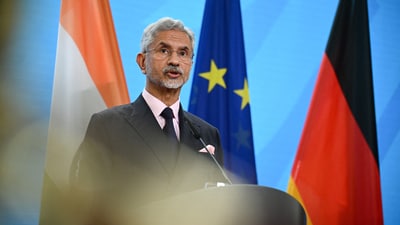 External affairs minister S Jaishankar speaks to the media following talks with German foreign minister Johann Wadephul in Berlin on May 23, 2025. (Reuters)