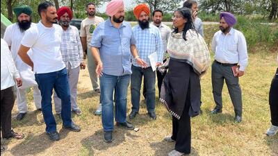 Sub-divisional magistrate (SDM) of Kharar, Divya P during her inspection of playground sites in Kharar on Friday. (HT Photo)