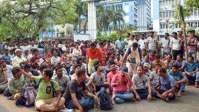Teachers and non-teaching staff stage a sit-in protest against police lathi-charge on protesters on May 15 in front of Bikash Bhawan during a protest. (ANI FILE) Teachers and non-teaching staff stage a sit-in protest against police lathi-charge on protesters on May 15 in front of Bikash Bhawan during a protest. (ANI FILE)