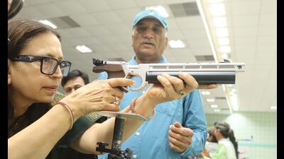 Vice-chancellor Renu Vig during the inauguration of electronic scoring system at the Captain Vikram Batra Shooring Range on Panjab University campus. (Keshav Singh/Hindustan Times) Vice-chancellor Renu Vig during the inauguration of electronic scoring system at the Captain Vikram Batra Shooring Range on Panjab University campus. (Keshav Singh/Hindustan Times)