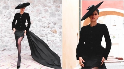Janhvi Kapoor dazzles at Cannes in vintage Yves Saint Laurent and custom Anamika Khanna. (Instagram/@rheakapoor) Janhvi Kapoor dazzles at Cannes in vintage Yves Saint Laurent and custom Anamika Khanna. (Instagram/@rheakapoor)
