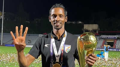 Bibiano Fernandes poses with the SAFF U19 Championships trophy Bibiano Fernandes poses with the SAFF U19 Championships trophy