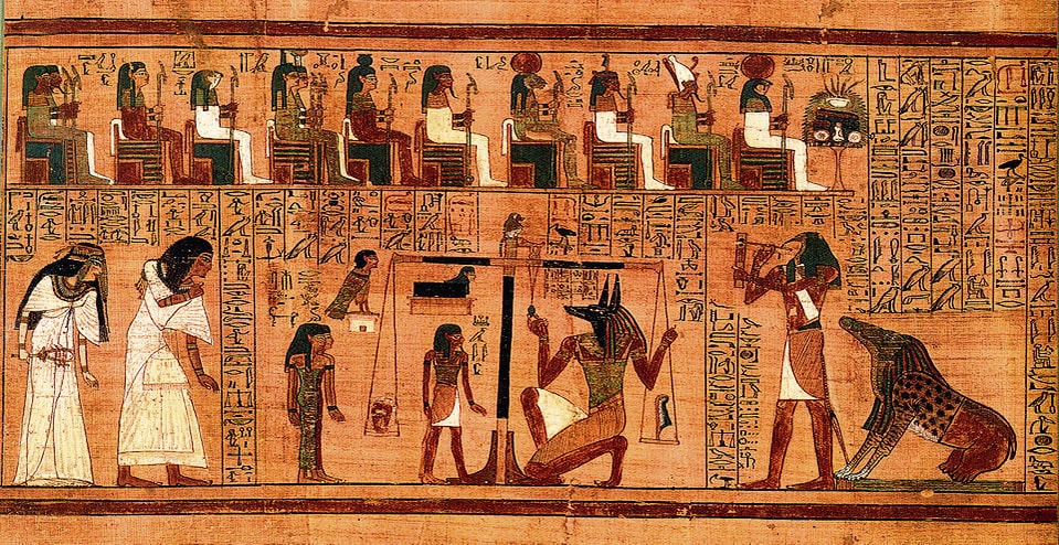 In a mural from Ancient Egypt, the goddess Maat weighs souls against a feather, to assess who has lived a worthy life. (Wikimedia Commons) In a mural from Ancient Egypt, the goddess Maat weighs souls against a feather, to assess who has lived a worthy life. (Wikimedia Commons)