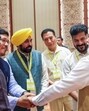 Prime Minister Narendra Modi with Punjab chief minister Bhagwant Mann, Jharkhand CM Hemant Soren, Meghalaya CM Conrad Sangma and Telangana CM Revanth Reddy during the 10th NITI Aayog Governing Council Meeting at Bharat Mandapam in New Delhi on Saturday. (ANI)