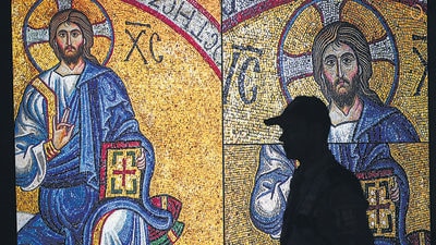 A mosaic of Jesus from Italian churches, currently on display at the museum in Delhi. (Sanchit Khanna/HT Photo) A mosaic of Jesus from Italian churches, currently on display at the museum in Delhi. (Sanchit Khanna/HT Photo)