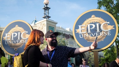 Celestial Park is the centerpiece of the 750-acre Epic Universe. Guests can then access the five parks known as: Dark Universe, Super Nintendo World, How to Train Your Dragon — Isle of Berk, and The Wizarding World of Harry Potter — Ministry of Magic.People take a selfie as they arrive for the Universal Epic Universe theme park grand opening celebration in Orlando, Florida, U.S. May 21, 2025. REUTERS/Marco Bello (REUTERS)
