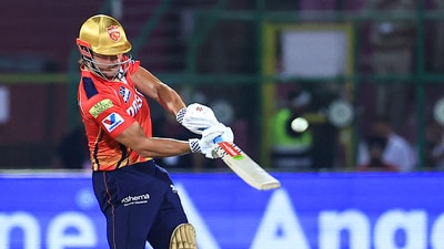 Marcus Stoinis was in powerful touch as he blasted 44* off just 16 deliveries, in an innings which included 4 sixes and took PBKS beyond 200 on a good batting track. (PTI) Marcus Stoinis was in powerful touch as he blasted 44* off just 16 deliveries, in an innings which included 4 sixes and took PBKS beyond 200 on a good batting track. (PTI)