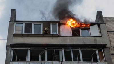Kyiv Mayor, Vitali Klitschko said fragments from one drone struck the top floor of an apartment building in the Solomynskyi district. (REUTERS)