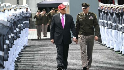 Donald Trump walks next to US Military Academy Superintendent Lt. Gen. Steven Gilland depart after delivering the commencement address at the 2025 graduation ceremony at the US Military Academy West Point on May 24, 2025, in West Point, New York. (Photo by SAUL LOEB / AFP) (AFP) Donald Trump walks next to US Military Academy Superintendent Lt. Gen. Steven Gilland depart after delivering the commencement address at the 2025 graduation ceremony at the US Military Academy West Point on May 24, 2025, in West Point, New York. (Photo by SAUL LOEB / AFP) (AFP)