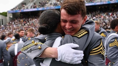 This year's graduating class included honorary member Peter Wang, a junior ROTC cadet who was killed in the 2018 mass shooting at Marjory Stoneman Douglas High School in Parkland, Florida. (Getty Images via AFP) This year's graduating class included honorary member Peter Wang, a junior ROTC cadet who was killed in the 2018 mass shooting at Marjory Stoneman Douglas High School in Parkland, Florida. (Getty Images via AFP)