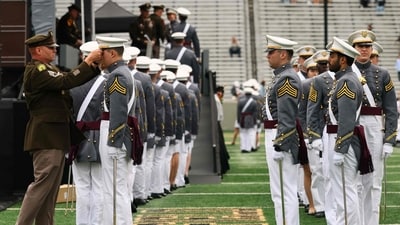 The graduating class of the United States Military Academy prepare to receive their diploma during their graduation ceremony at West Point in Michie Stadium on May 24, 2025 in West Point, New York. (Getty Images via AFP) The graduating class of the United States Military Academy prepare to receive their diploma during their graduation ceremony at West Point in Michie Stadium on May 24, 2025 in West Point, New York. (Getty Images via AFP)