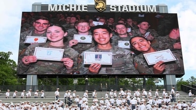 West Point undergraduates wait for the start of the United States Military Academy graduation at West Point in Michie Stadium on May 24, 2025 in West Point, New York (Getty Images via AFP) West Point undergraduates wait for the start of the United States Military Academy graduation at West Point in Michie Stadium on May 24, 2025 in West Point, New York (Getty Images via AFP)