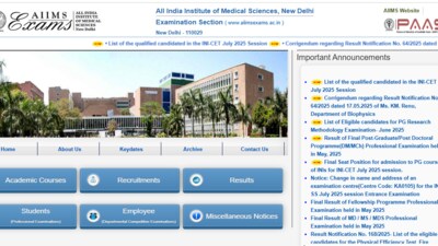 INI CET result 2025 for July session announced at aiimsexams.ac.in (Official website screenshot)