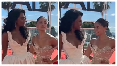 Simone Ashley and Alia Bhatt pose together at the Cannes Film Festival. Simone Ashley and Alia Bhatt pose together at the Cannes Film Festival.